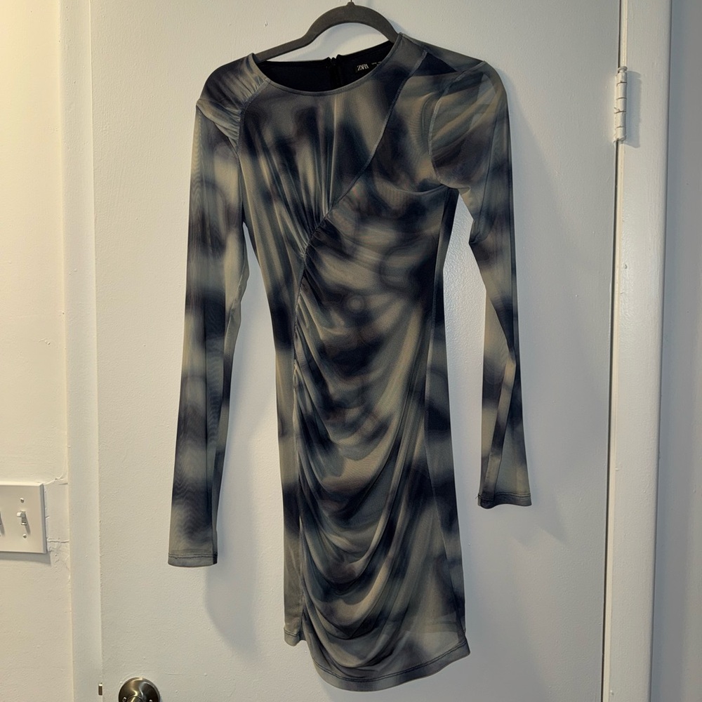 Stylish Long Sleeve Dress in Blue and Gray